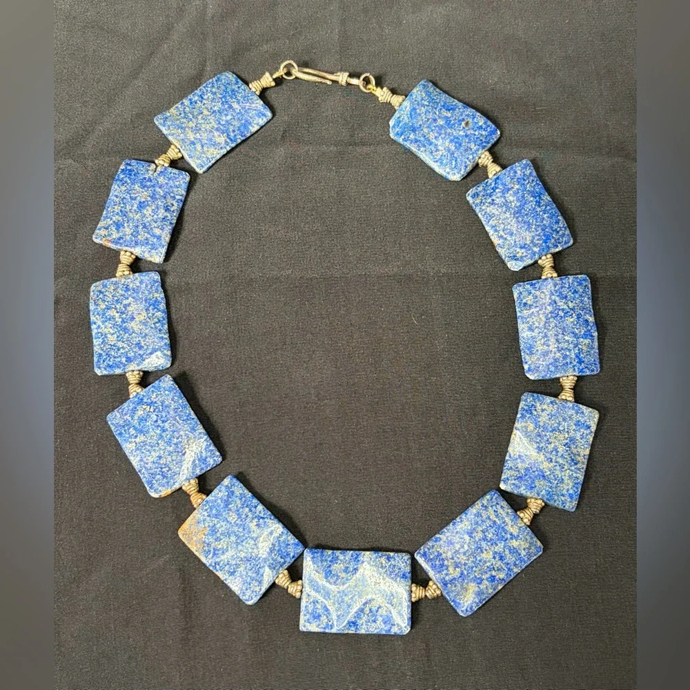 Vtg Chunky Blue Lapis Lazuli Sterling Silver Necklace Sterling Silver Clasp